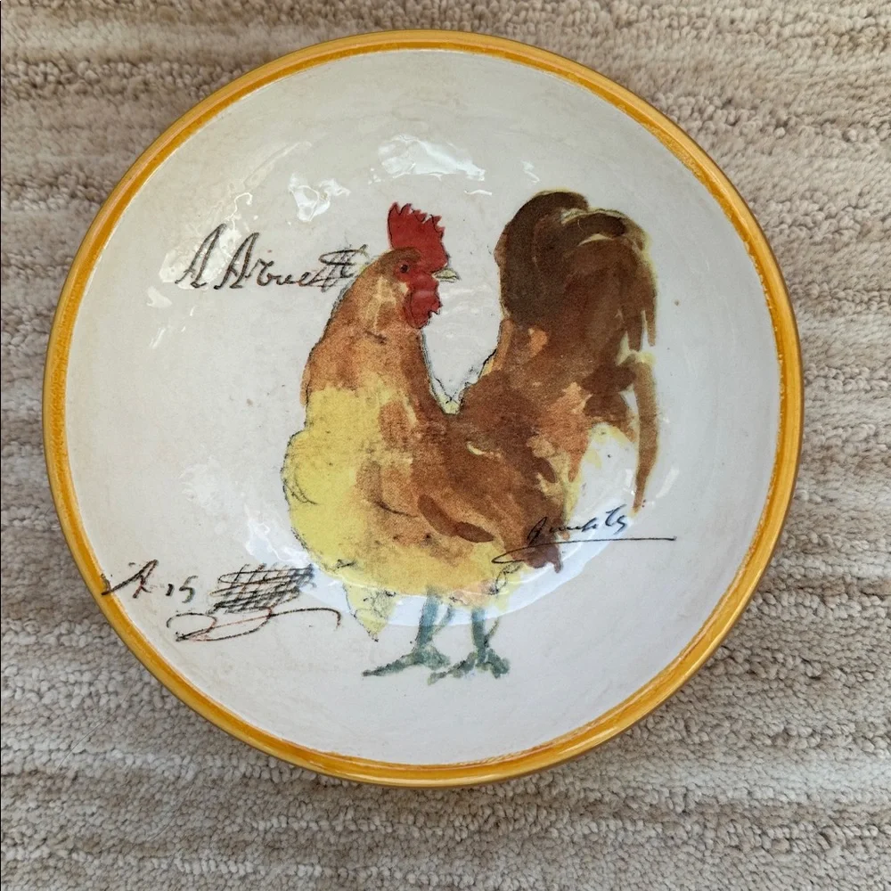 Set of 2 Williams Sonoma Rooster Script Individual Dipping Bowls Italy Farmhouse